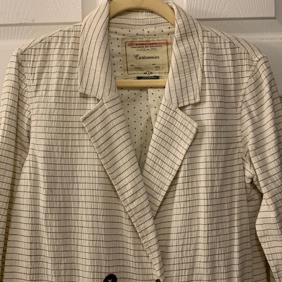 CARTONNIER ((ANTHRO)) JACKET:BLACK/WHITE STRIPE-LINED SZ S DOUBLE BUTTON COTTON - Picture 1 of 10